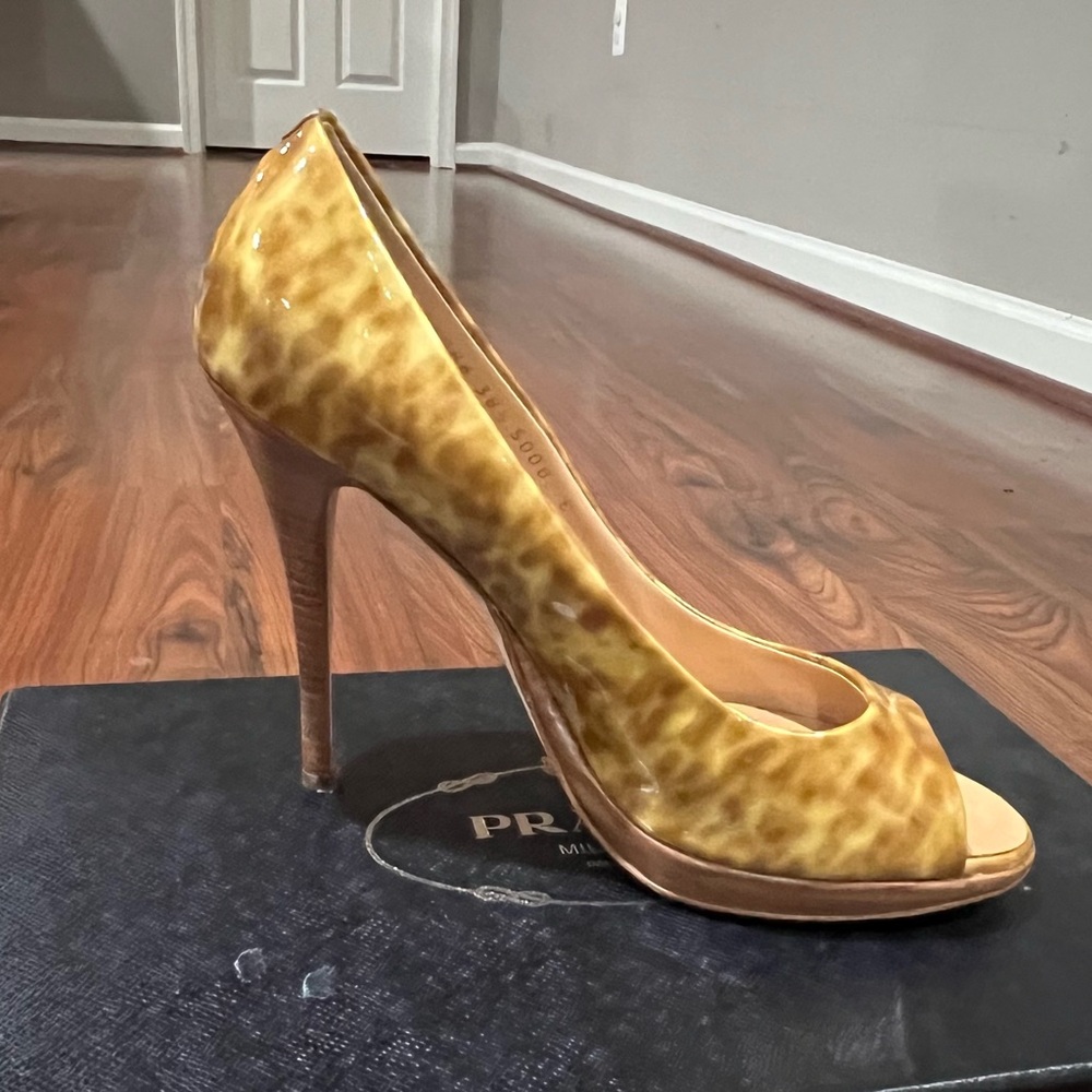 Prada Women's Gold Peep-Toe Heels